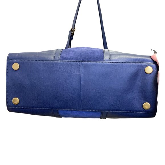 Fossil Large Blue Leather & Suede Tote Bag With Gold Hardware & Key Accent - Picture 7 of 7